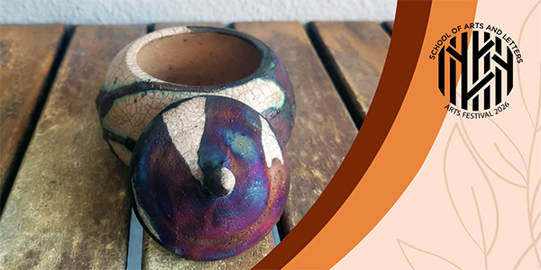 Image from flyer graphic of raku pottery with the SOAL logo.